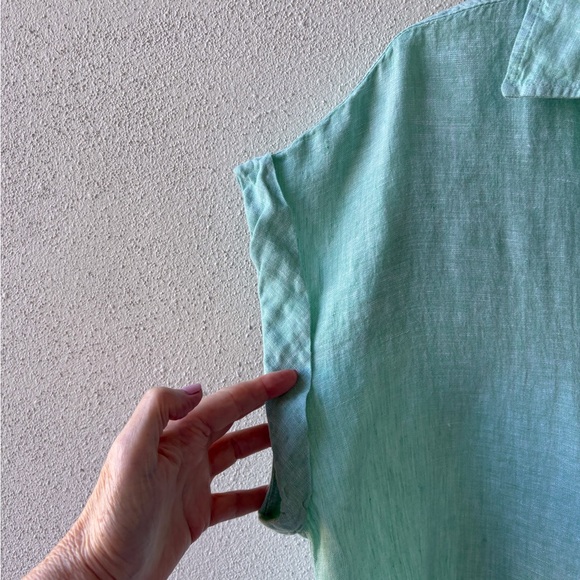 Rachel Zoe XL Linen Mint Green Button Up Top Beach Vacation Lightweight Boxy - Picture 7 of 11